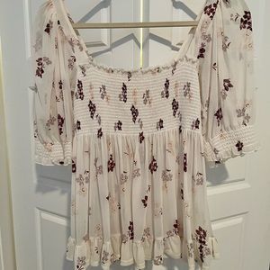 Free People Delta Dawn Smocked Babydoll Top